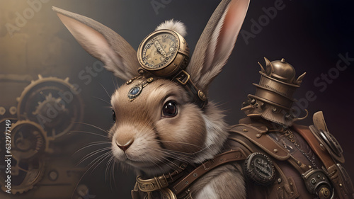 Discover a captivating steampunk rabbit: A whimsical fusion of vintage machinery and enchanting fauna in one intriguing image.