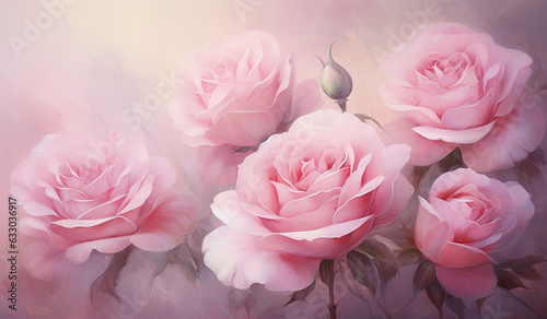 flores Rosas, sobre fondo rosa desenfocado, ilustración de IA generative