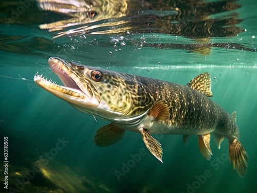 Pike fish under water, generative ai