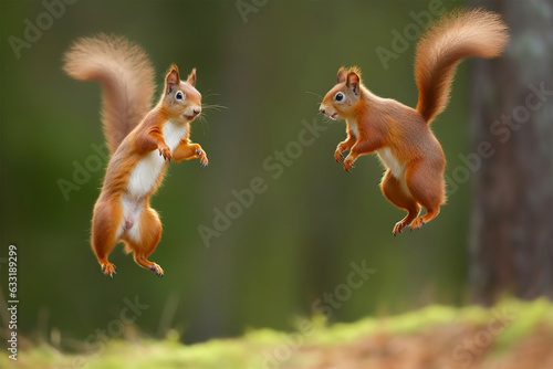 a pair of squirrels is jumping