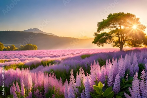 sunrise over the lavender field generated by AI tool