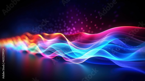 Fondo futurista abstracto con líneas de onda de alta velocidad en movimiento de neón con colores randon brillante y luces de bokeh. Concepto de transferencia de datos Fantástico fondo de pantalla,