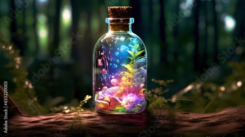  ((Lightning in a bottle)), (enchanted forest background) realistic photography, nikon d 850, dreamlike, art, colourful nature, pastels, full bottle, hyper detailed, photorealism by greg rutkowski, | 
