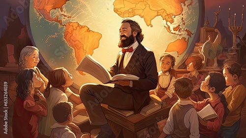 Teacher uses storytelling to create engaging history lessons, immersing students in the lives and struggles of individuals from different eras, fostering empathy and understanding. Generated by AI.