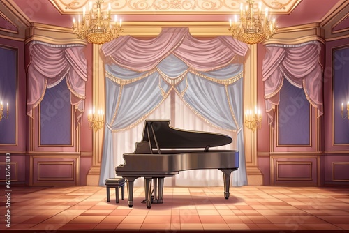 Passion and Emotion Unleashed: Elegant Grand Piano Drawing in a Lavish Music Hall, generative AI