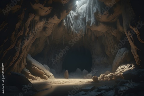 Natural cave in dark landscape