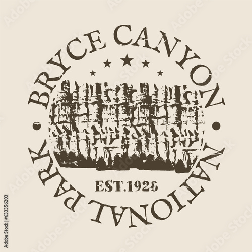 Bryce Canyon, Utah, USA Silhouette Postal Passport. Stamp Round Vector Icon. Design Travel Postmark. 