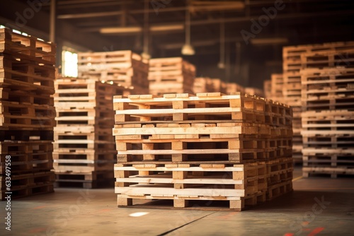 Freight euro pallet stacked in empty warehouse.