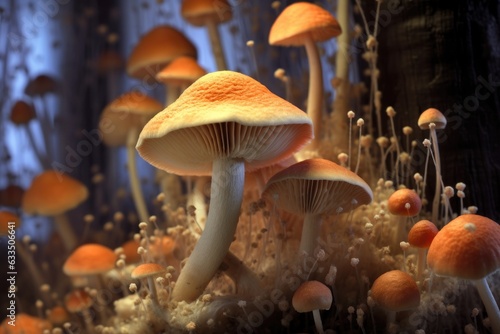 macro view of gilled mushroom underside with spores
