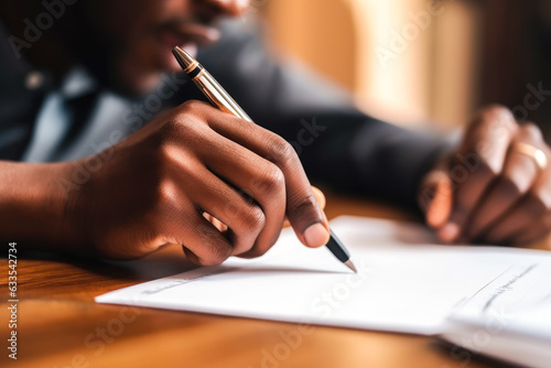 Closeup of a black man's hand writing in a notebook