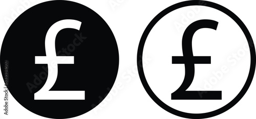 Pound sterling symbol . Pound sterling circle icon set vector in two styles . English pound icon 