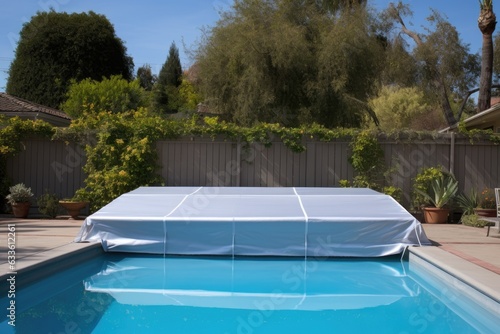 clean and folded pool cover on poolside