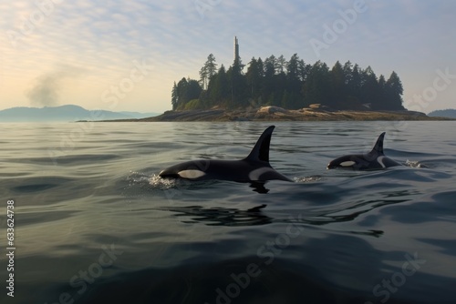 sealions fleeing as orcas dorsal fin emerges