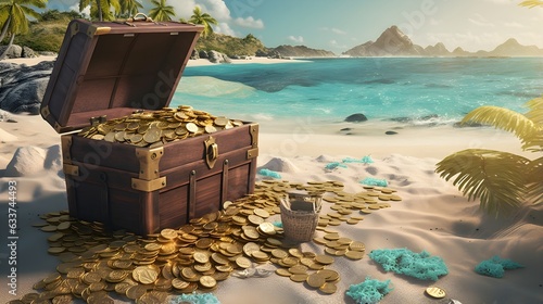 treasure island full of gold coins generative art