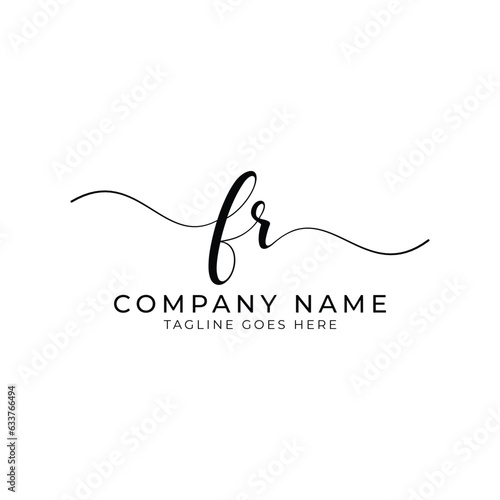 Modern initial letter fr, fr abstract calligraphy design, fr monogram logo, black color on white background
