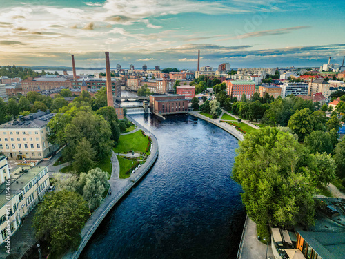 Aerial view of Tammerkoski in Tampere, Finland