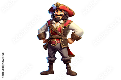 cartoon character male pirate in a hat on a white isolated background. Generative AI illustration