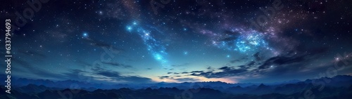 Panorama dark blue night sky, milky way and stars on dark background, Universe filled with stars, nebula and galaxy, AI Generative