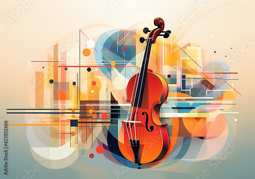 Abstract flat illustration, Collage of various musical instruments, and transparent shapes