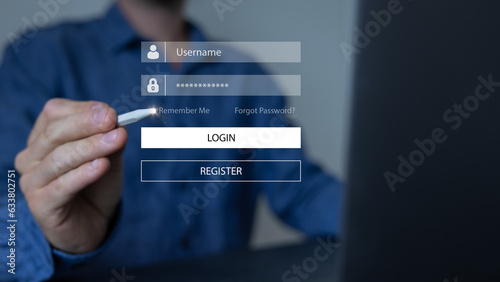 Businessman login security system ,and connect to the internet network ,internet security concept , digital security unlocking or encryption , secure login authorization ,Protecting data from theft.