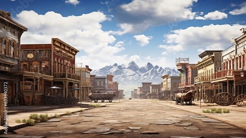 Old cowboy western town with saloons. Created using Generative AI technology.