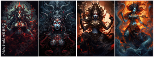 Set of KALI, goddess of Hindu mythology. Created with Generative AI technology.