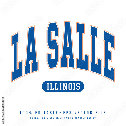 La Salle text effect vector. Editable college t-shirt design printable text effect vector