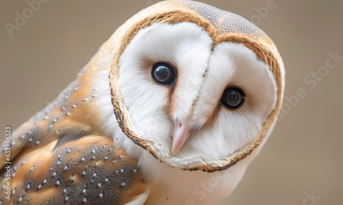 Tyto alba head, a common barn owl. close up. 