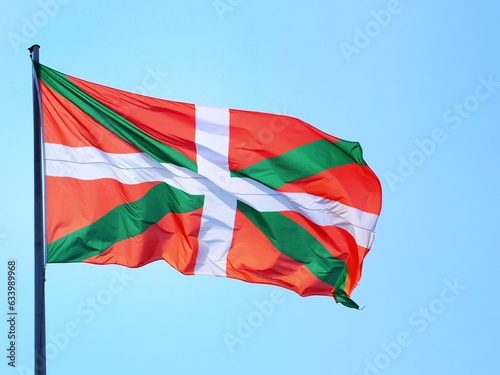 Basque Country flag or ikurriña waving sky, The symbol of the Basque Country Autonomous Community