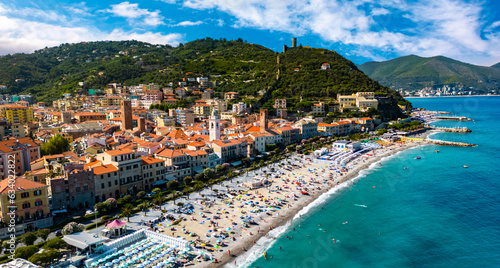 Aerial view of Noli on the Italian Riviera, Liguria, Italy