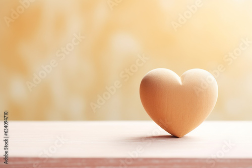 Wooden heart on a wooden table with bokeh background. Love yourself concept