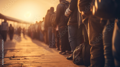 A queue of refugees at the border.