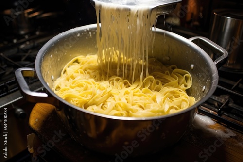 pasta in a colander being rinsed