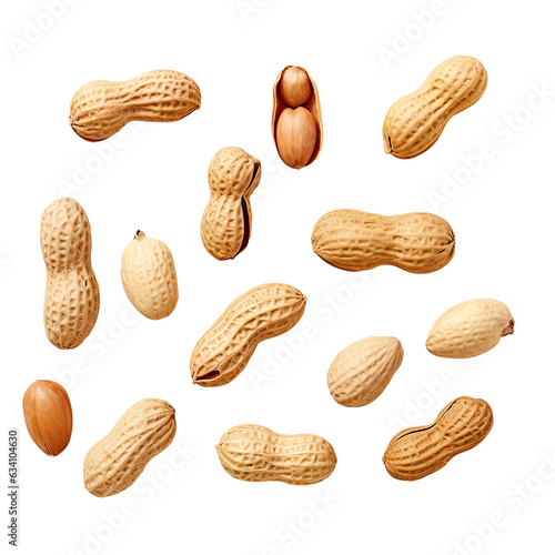 Arrangement of peanuts on a transparent background from above with space for text