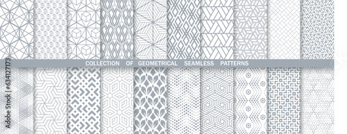 Geometric set of seamless gray and white patterns. Simpless vector graphics.