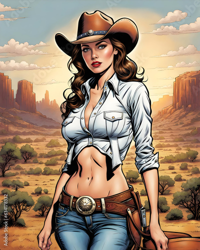  illustration of a sexy pin up cowgirl in comic book style - generative ai