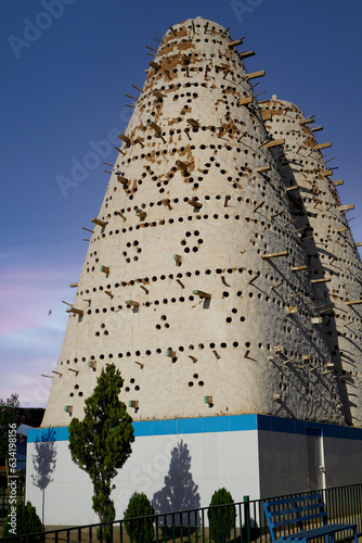 Traditional Egyptian dovecote where pigeons are breaded The dovecote is a tower made of mud with many nests for pigeons 