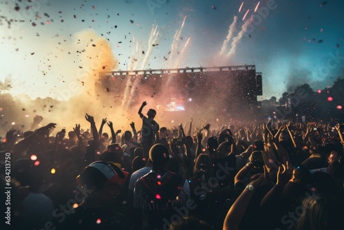 Massive crowd dancing at an edm music festival