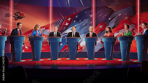 Presidential election in United States of America. Candidates for US president at a debate on stage