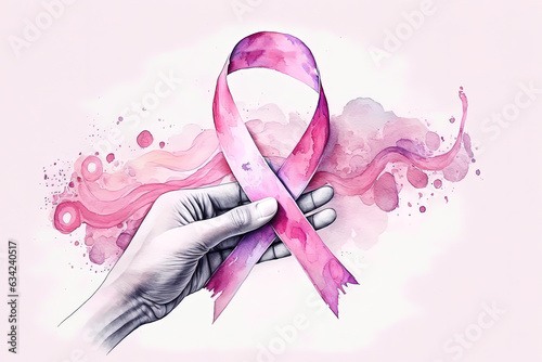 pink awareness ribbon in watercolor style