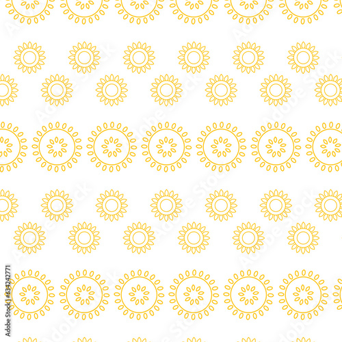 Digital png illustration of yellow flower designs repeated on transparent background