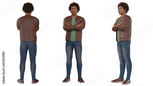 3D rendering pose set full body the man dark skin in casual dress includes alpha matte.