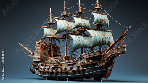 Ancient Galleon: An ancient and weathered galleon, a relic from the golden age of exploration, with intricate woodwork and historical charm 