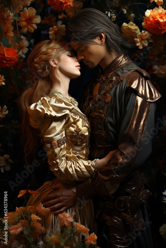 Love's portrayal in history: Almost-touching lips, medieval garb, and an embrace to make any romance novel cover unforgettable.
