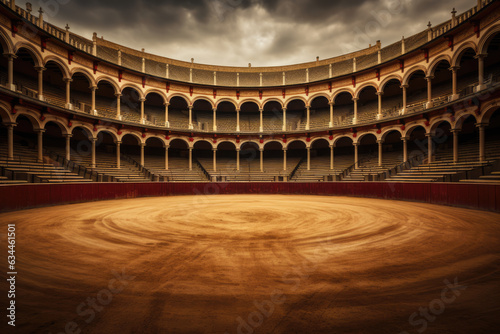 Empty round bullfight arena in Spain. Spanish bullring for traditional performance of bullfight