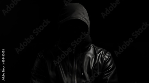 Ai-generated photo of a faceless black in a hoodie shot against a backdrop of darkness. The struggle against racial inequality, government violence to criminalise him, echoes the spirit of protests 