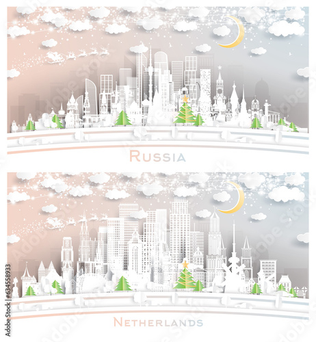 Russia and Netherlands Winter Skyline Set.
