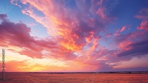 Summer landscape of colorful cloudy sky at sunset.Colorful summer template. Concept of recreation