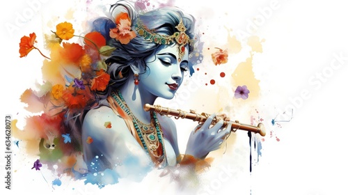 Lord Krishna and playing flute on the occasion of Janmashtami, festival of India. Ai generated