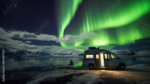 Car camping with aurora night light